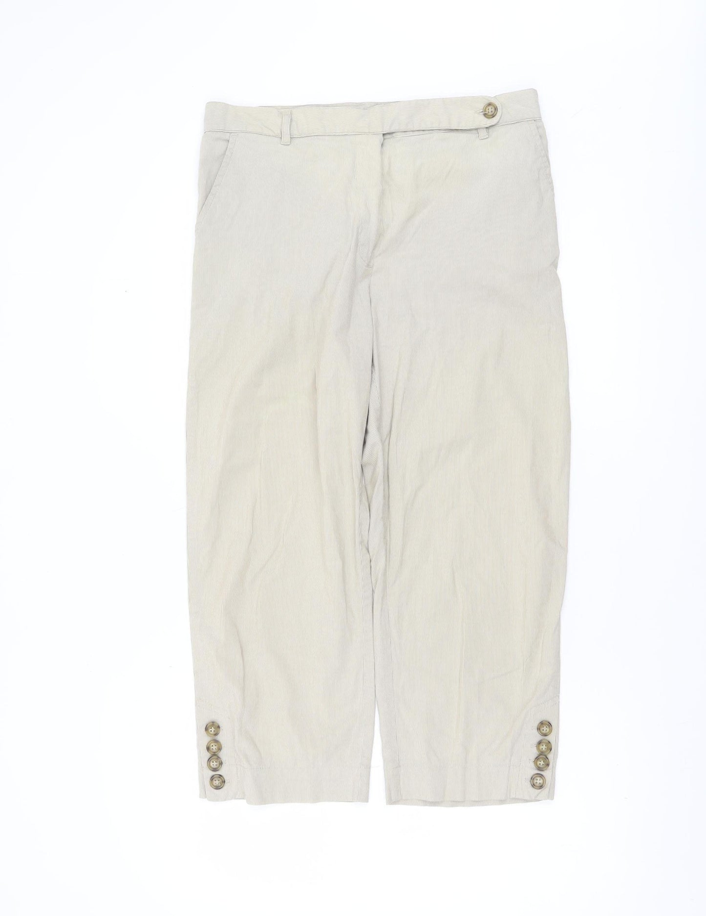 Jensen Women Beige Cropped Twill Trousers Size 12
