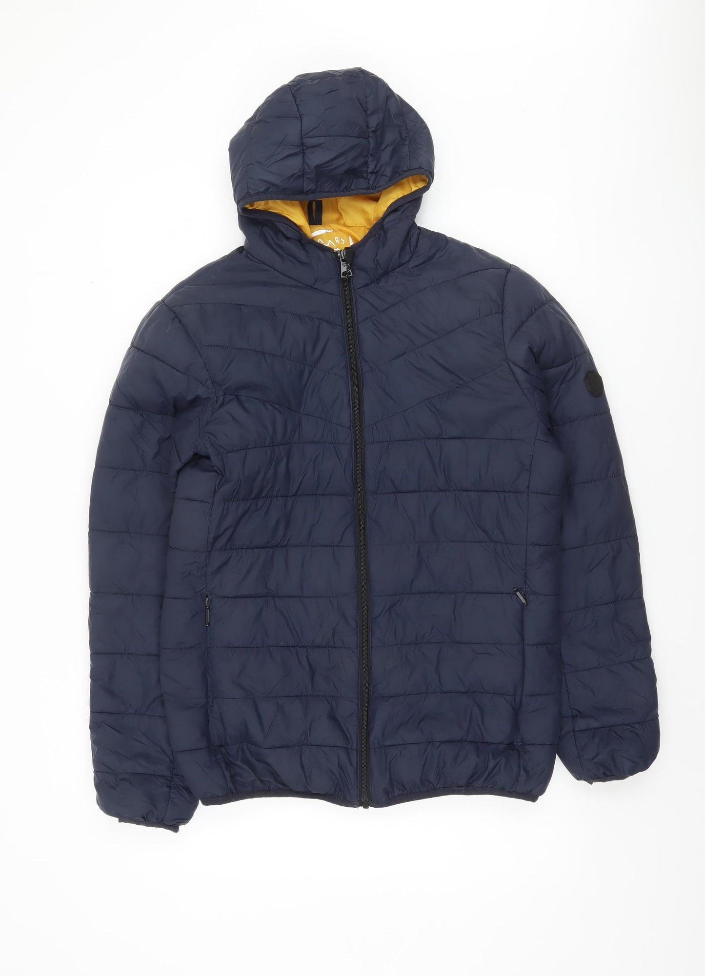 Easy Men Blue Hooded Puffer Jacket Size S Lightweight Outdoor Coat