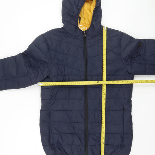 Easy Men Blue Hooded Puffer Jacket Size S Lightweight Outdoor Coat