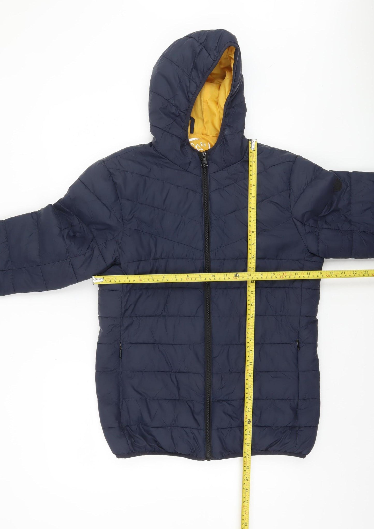 Easy Men Blue Hooded Puffer Jacket Size S Lightweight Outdoor Coat
