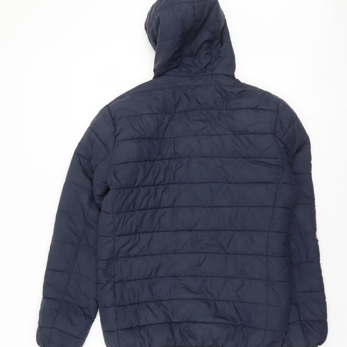 Easy Men Blue Hooded Puffer Jacket Size S Lightweight Outdoor Coat