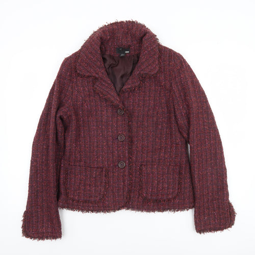 H&M Women Red Tweed Single-Breasted Blazer Size 12