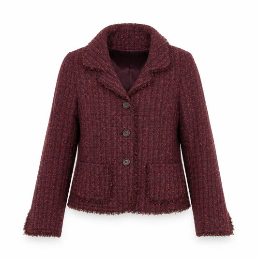 Front view of H&M Women Red Tweed Single-Breasted Blazer, size 12