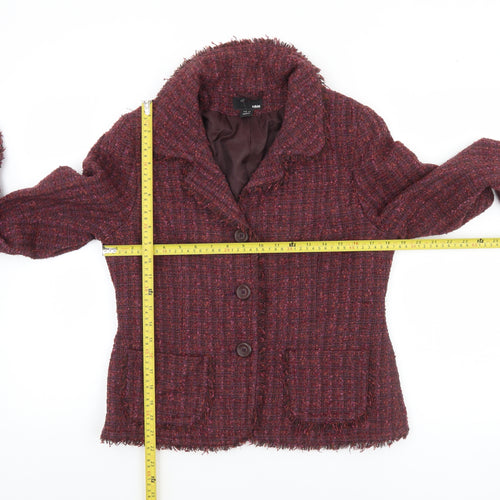 H&M Women Red Tweed Single-Breasted Blazer Size 12