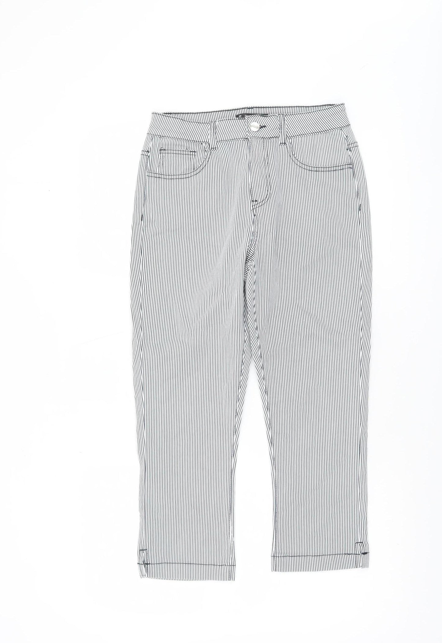 Dunnes Women’s White Striped Capri Trousers Size 10 Cotton Blend