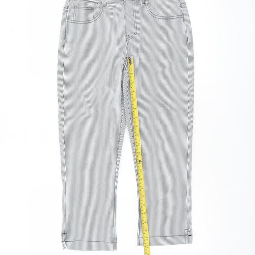 Dunnes Women’s White Striped Capri Trousers Size 10 Cotton Blend