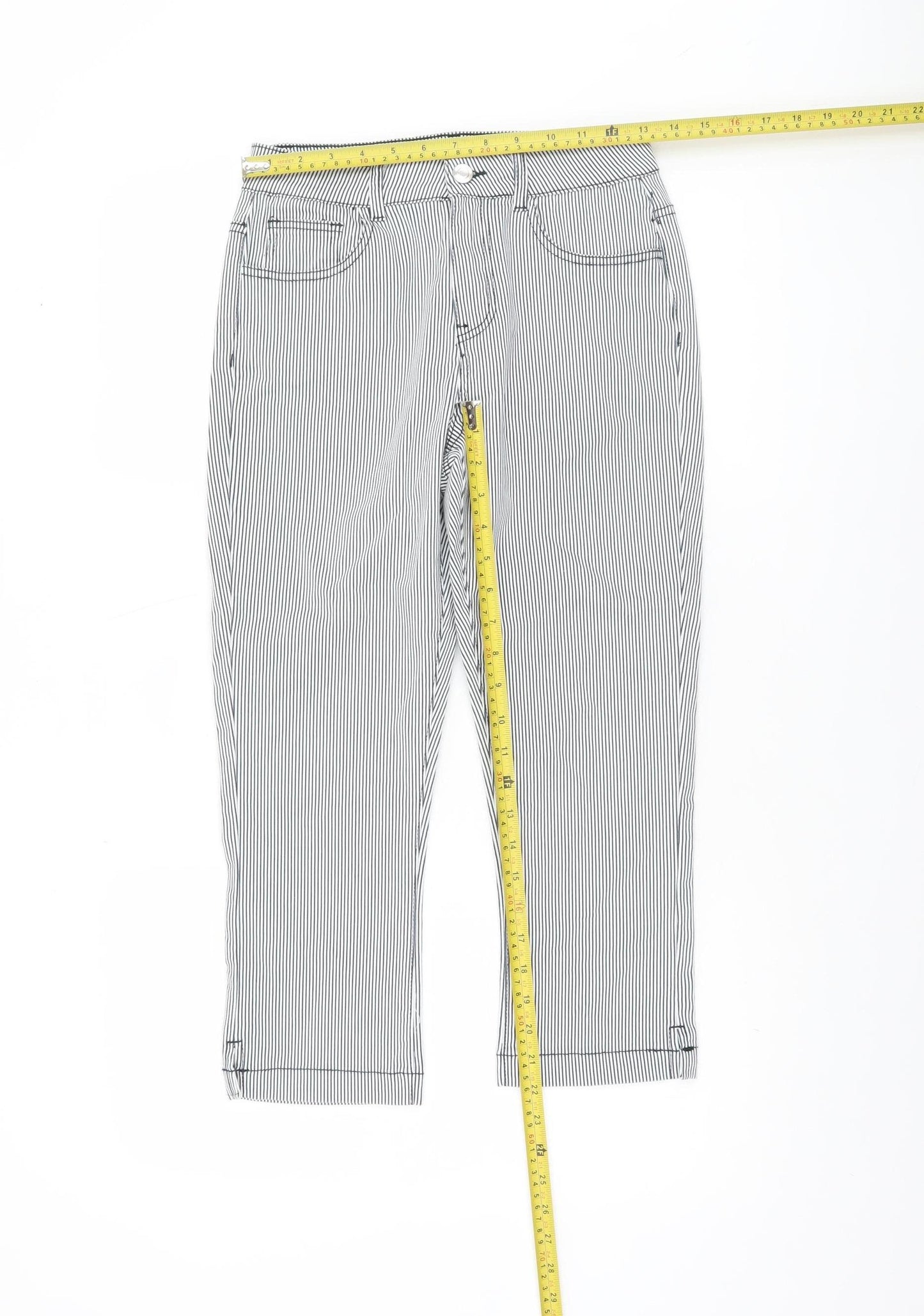 Dunnes Women’s White Striped Capri Trousers Size 10 Cotton Blend