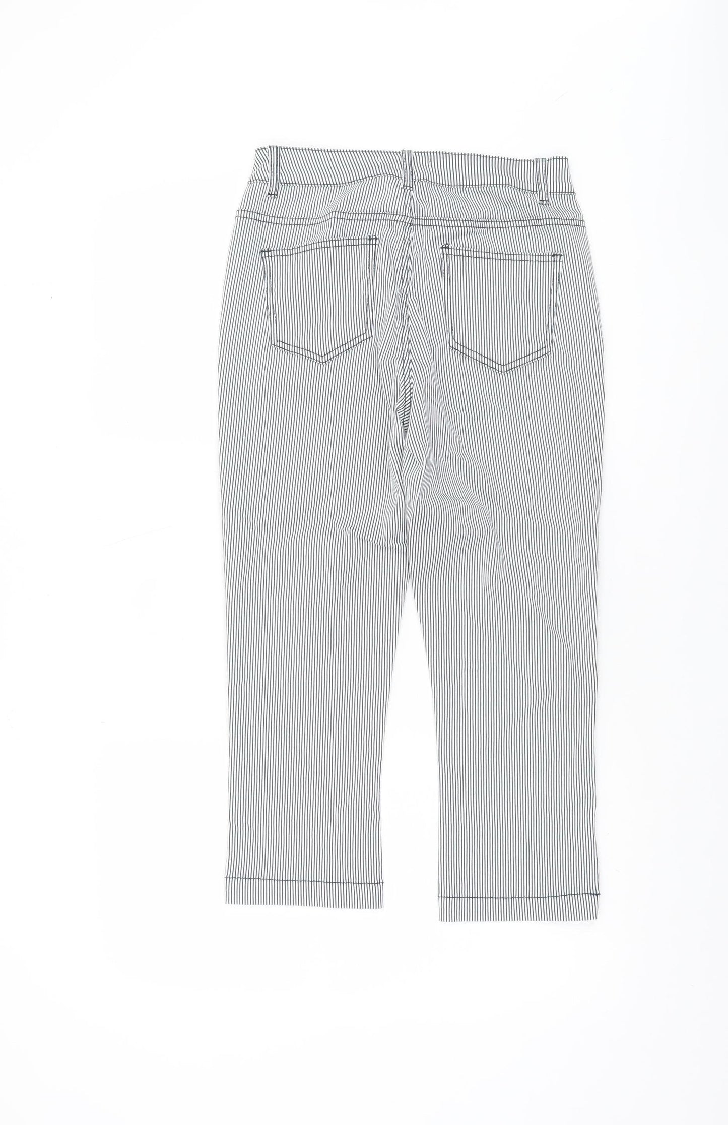 Dunnes Women’s White Striped Capri Trousers Size 10 Cotton Blend