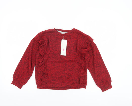F&F Girls Red Ruffle Long Sleeve Pullover Jumper Size 7 Years
