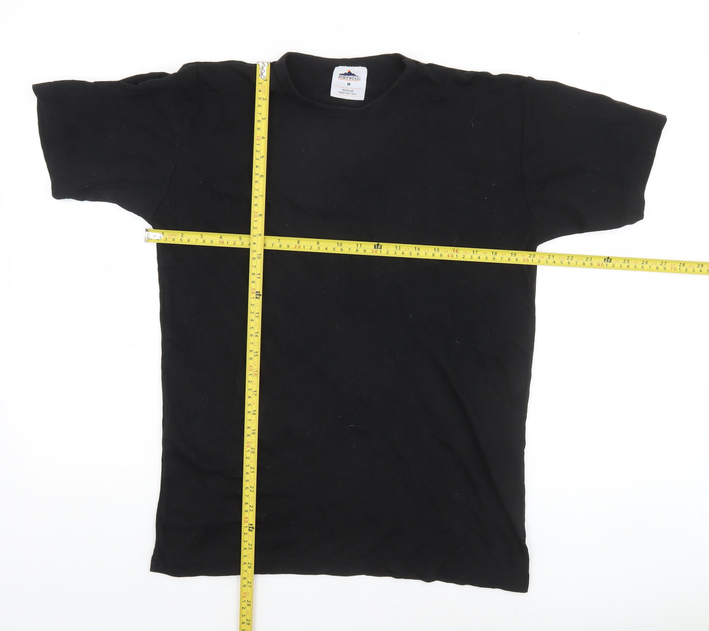 Portwest Men's Black Cotton Crew Neck Regular Fit T-Shirt Size M