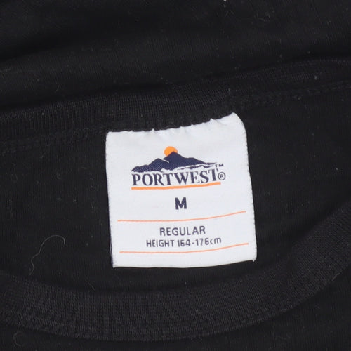 Portwest Men's Black Cotton Crew Neck Regular Fit T-Shirt Size M