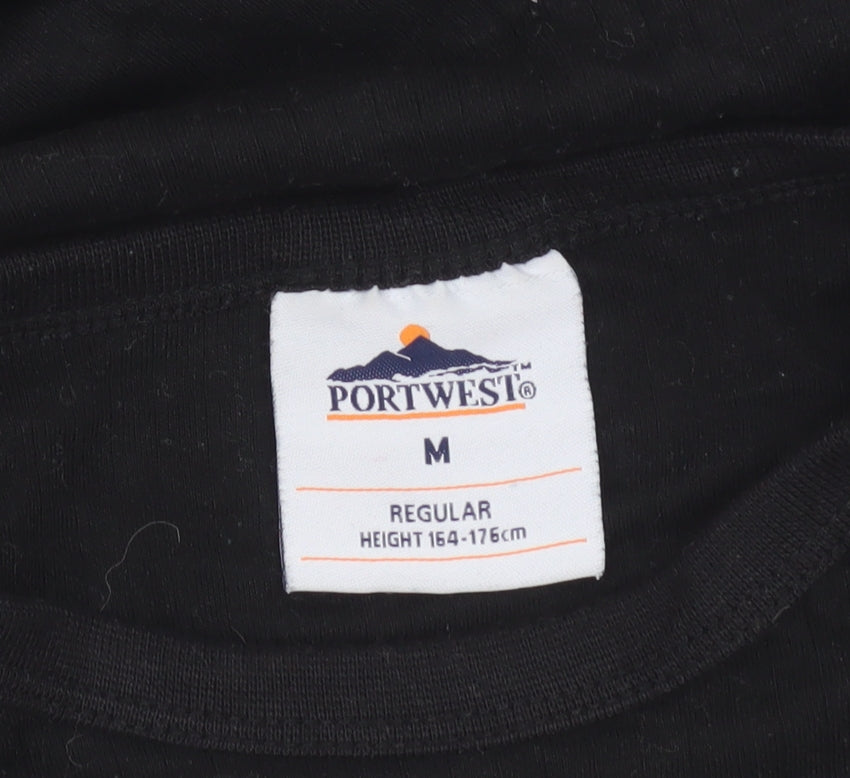 Portwest Men's Black Cotton Crew Neck Regular Fit T-Shirt Size M