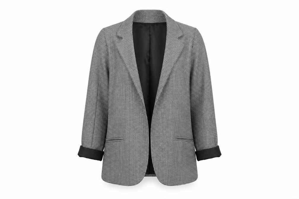 Front view of Silence + Noise Women's Black Houndstooth Blazer, size S, Single-Breasted