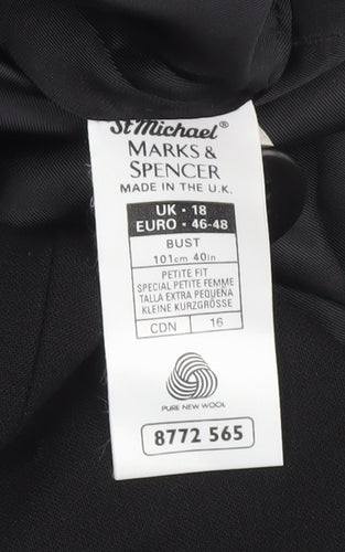 Marks and Spencer Women’s Black Petite Wool Suit Jacket UK 18 Classic Fit