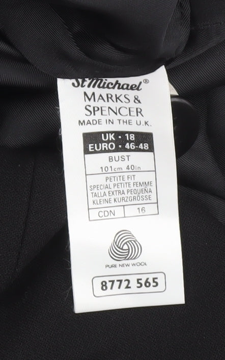 Marks and Spencer Women’s Black Petite Wool Suit Jacket UK 18 Classic Fit