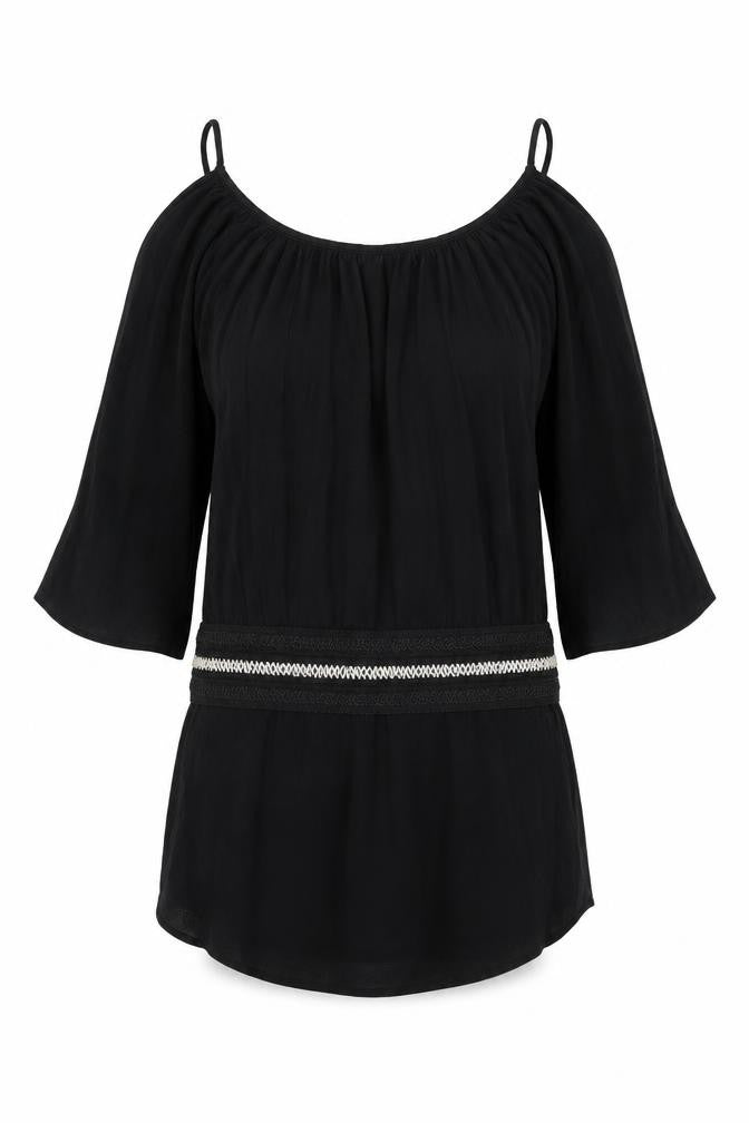 Front view of Buffalo Women's Black Beaded Tunic Blouse, size 10/12