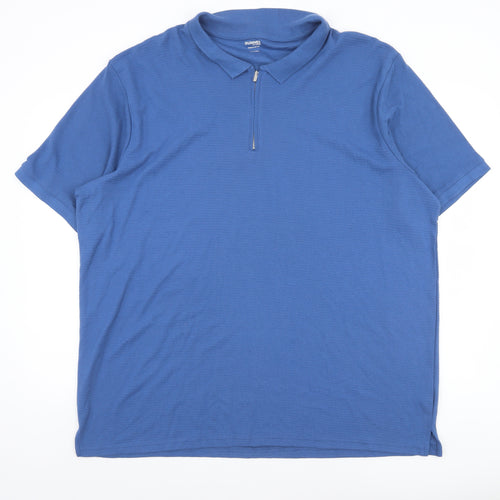 Dunnes Stores Men's Blue 3XL Regular Fit Cotton Blend 1/4 Zip Polo Shirt