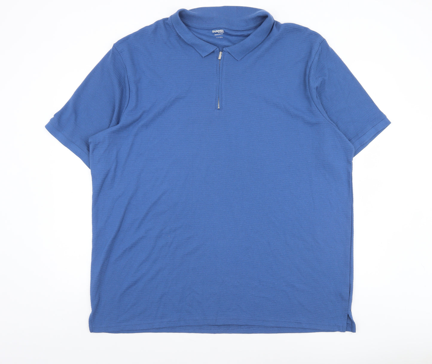Dunnes Stores Men's Blue 3XL Regular Fit Cotton Blend 1/4 Zip Polo Shirt