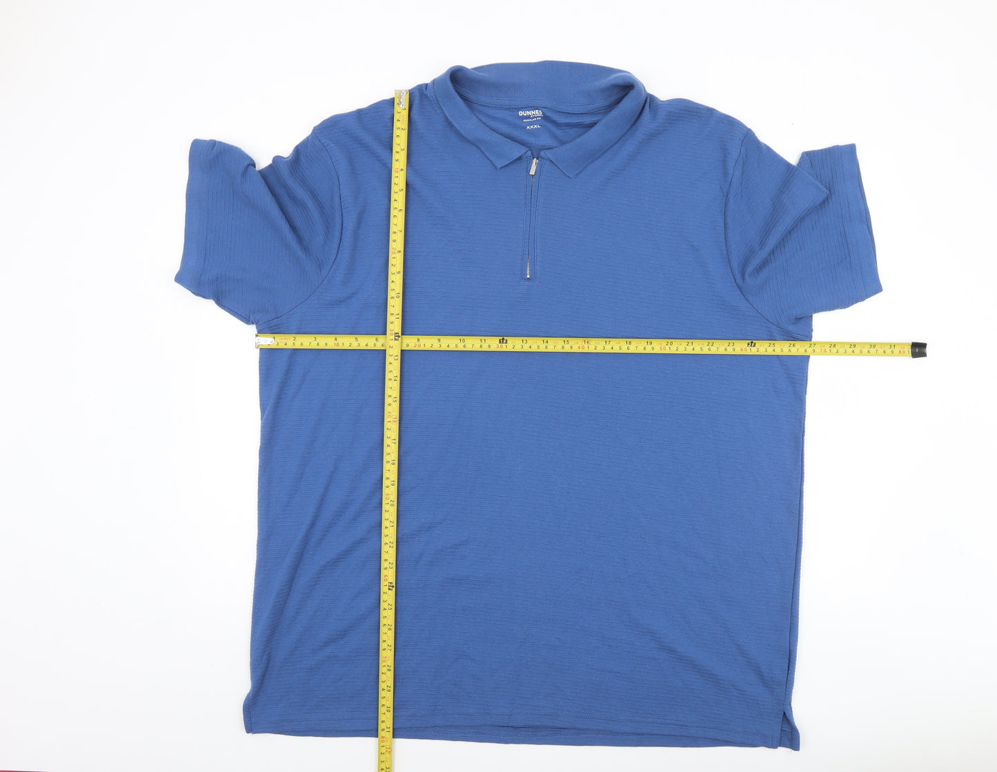 Dunnes Stores Men's Blue 3XL Regular Fit Cotton Blend 1/4 Zip Polo Shirt