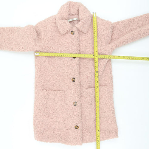 George Girls Pink Teddy Fleece Mid-Length Coat 7-8 Years Button Up