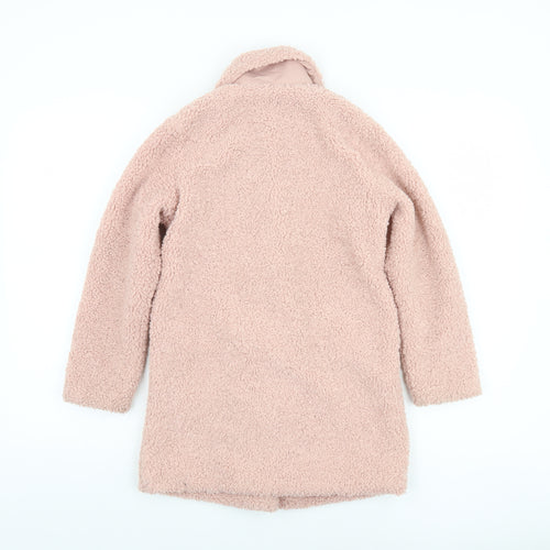 George Girls Pink Teddy Fleece Mid-Length Coat 7-8 Years Button Up