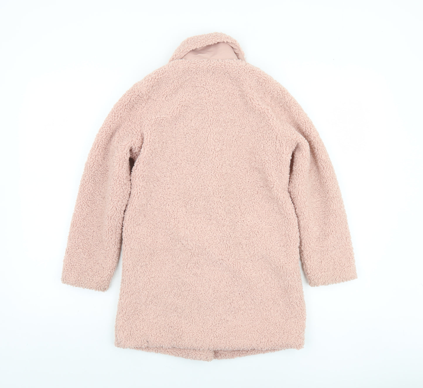 George Girls Pink Teddy Fleece Mid-Length Coat 7-8 Years Button Up