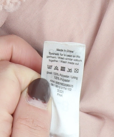 George Girls Pink Teddy Fleece Mid-Length Coat 7-8 Years Button Up