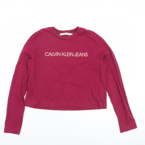 Calvin Klein Jeans Women Red Cropped Long Sleeve Cotton T-Shirt M