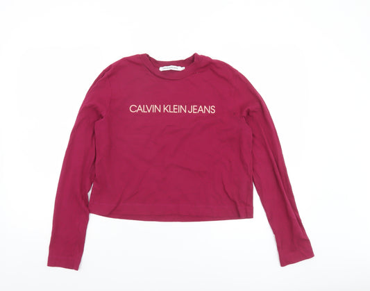 Calvin Klein Jeans Women Red Cropped Long Sleeve Cotton T-Shirt M
