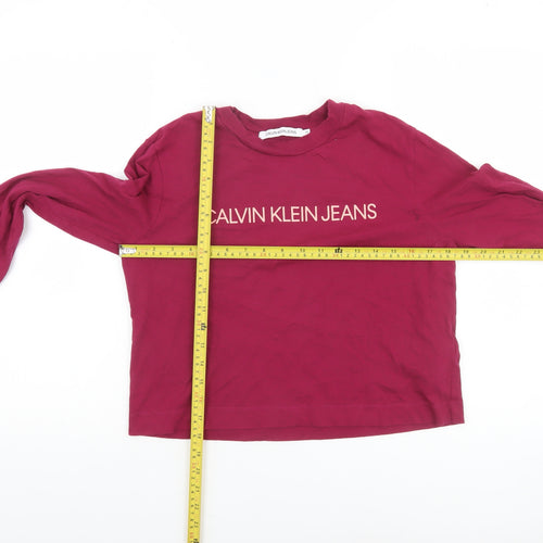 Calvin Klein Jeans Women Red Cropped Long Sleeve Cotton T-Shirt M
