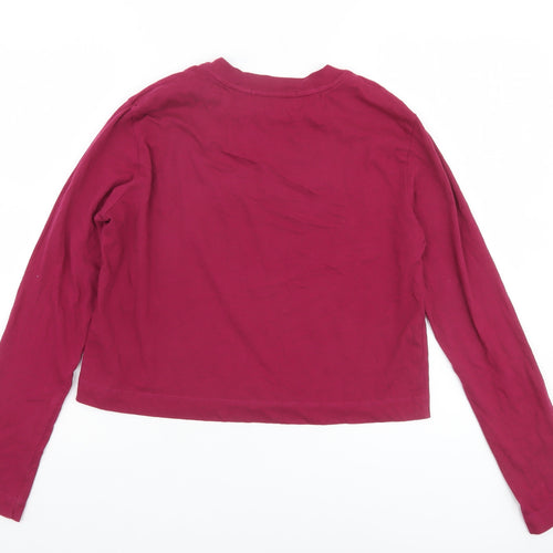 Calvin Klein Jeans Women Red Cropped Long Sleeve Cotton T-Shirt M