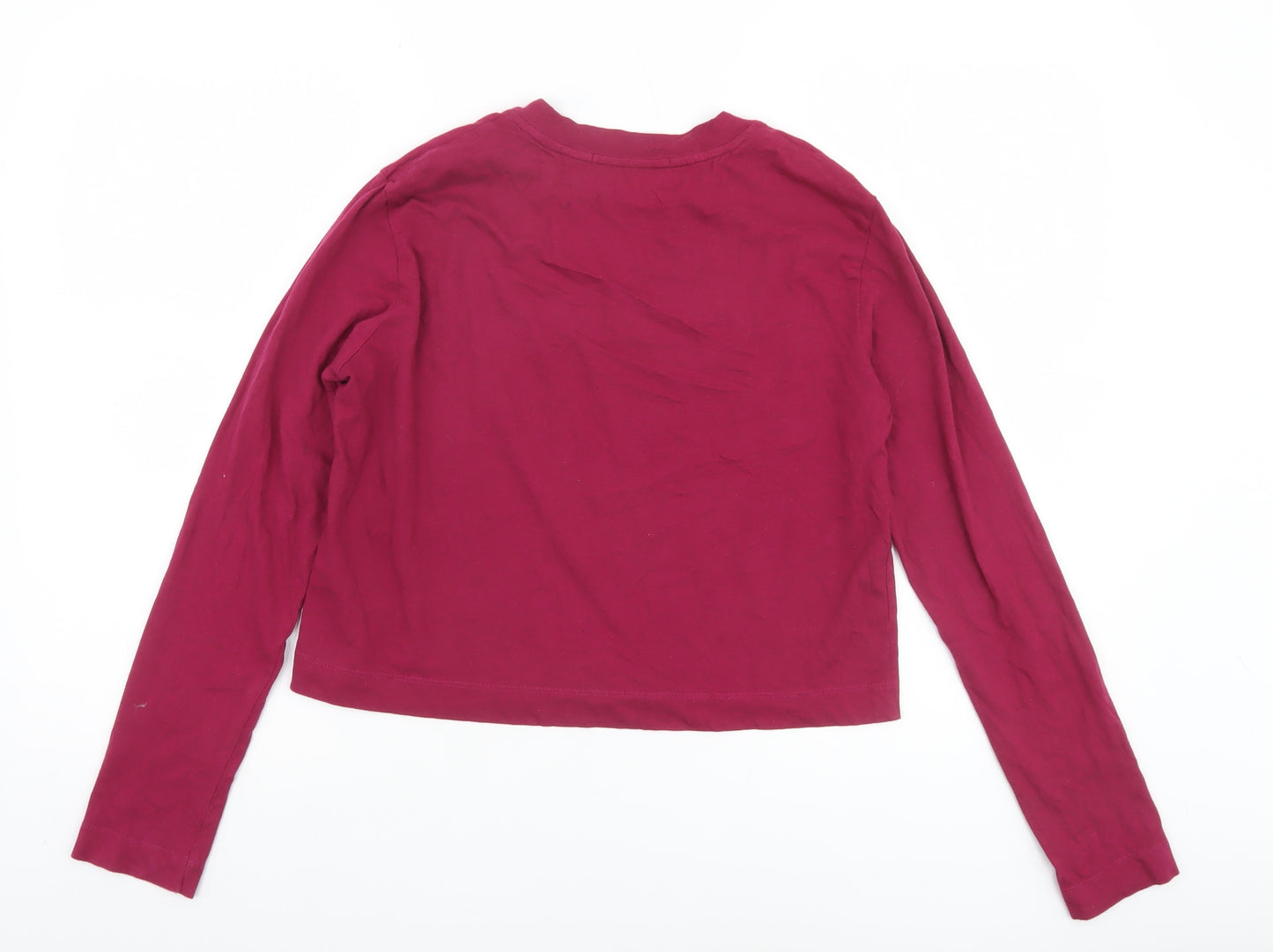 Calvin Klein Jeans Women Red Cropped Long Sleeve Cotton T-Shirt M