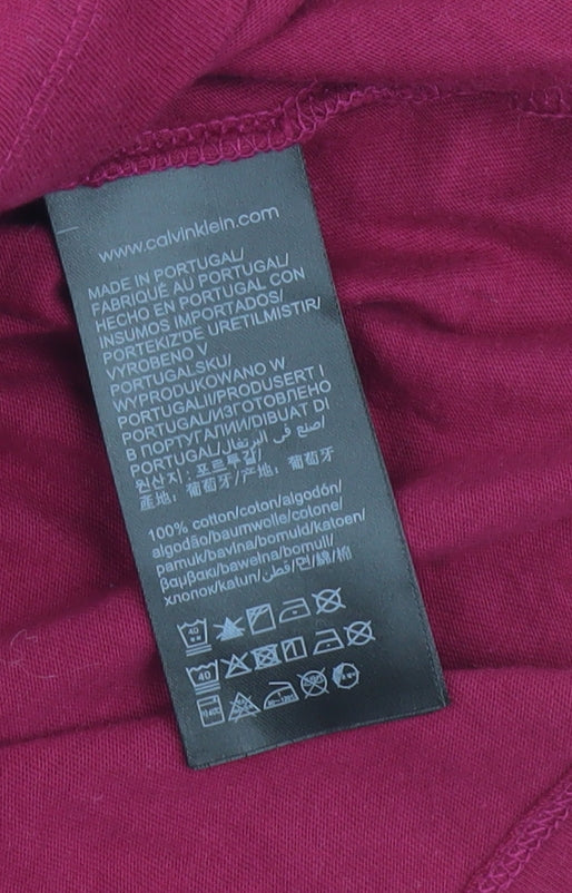 Calvin Klein Jeans Women Red Cropped Long Sleeve Cotton T-Shirt M