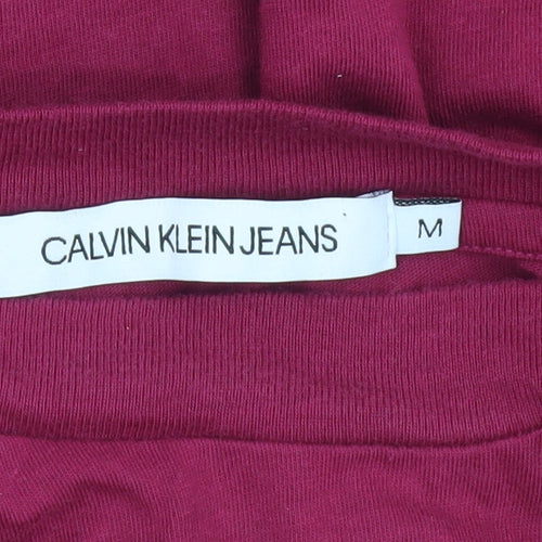 Calvin Klein Jeans Women Red Cropped Long Sleeve Cotton T-Shirt M