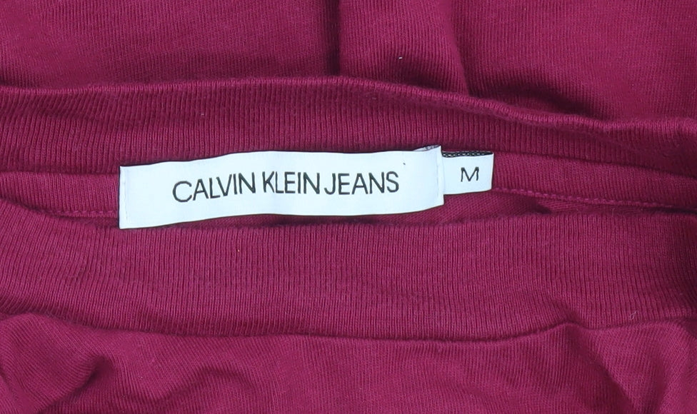 Calvin Klein Jeans Women Red Cropped Long Sleeve Cotton T-Shirt M