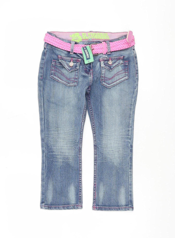 Denim Co Girls Blue Straight Jeans 9-10 Years with Pink Belt