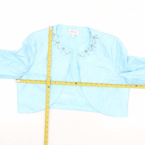 Precis Women Blue Cropped Suit Jacket Size 18 Beaded Linen Blend