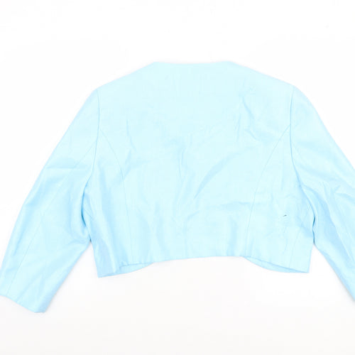 Precis Women Blue Cropped Suit Jacket Size 18 Beaded Linen Blend