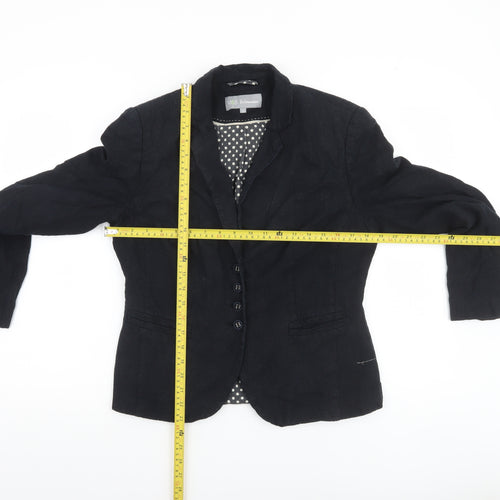 Marks and Spencer Women Black Linen Blend Blazer Size 12 Single Breasted
