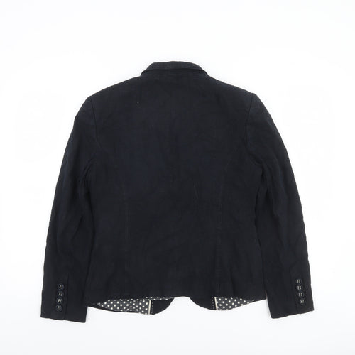 Marks and Spencer Women Black Linen Blend Blazer Size 12 Single Breasted