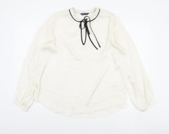 Marks and Spencer Womens Ivory Polka Dot Bow Neck Long Sleeve Blouse Size 14