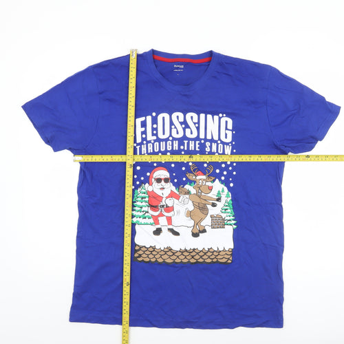 Dunnes Stores Men's Blue Christmas Graphic Cotton T-Shirt L