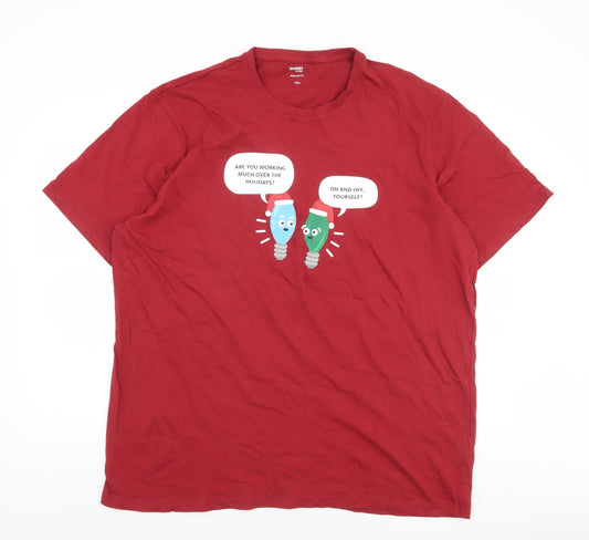 Dunnes Stores Men's Red Funny Christmas Regular Fit T-Shirt 3XL