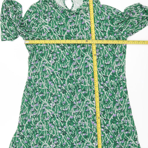 Marks and Spencer Women Green Floral Knee Length Shift Dress Size 16