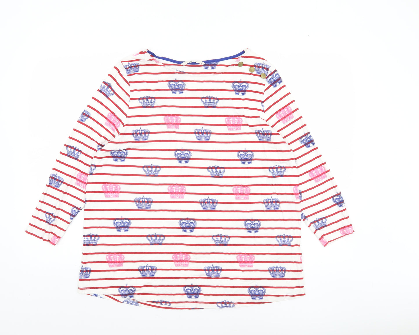 Tu Women Multicoloured Size 16 Long Sleeve Striped Crown Print T-Shirt