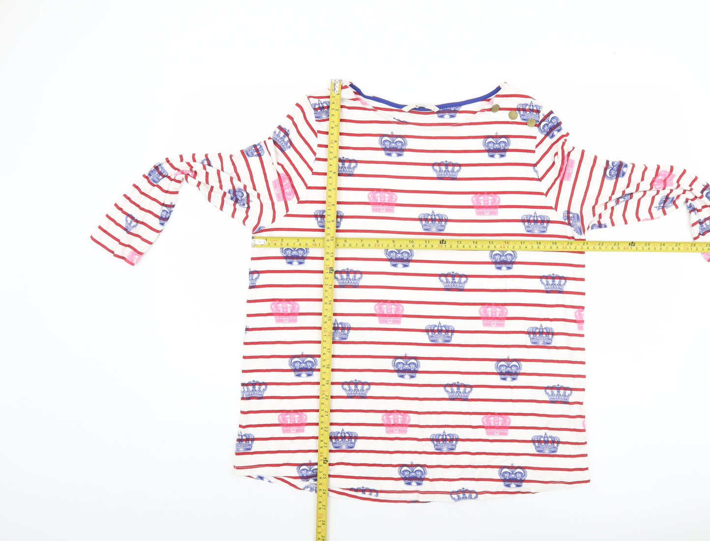 Tu Women Multicoloured Size 16 Long Sleeve Striped Crown Print T-Shirt