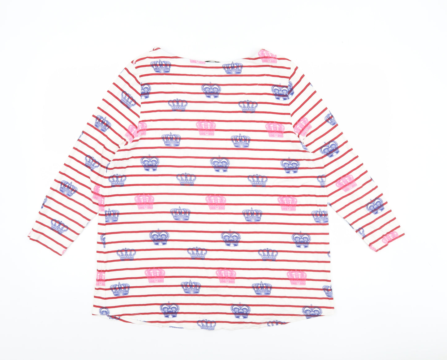 Tu Women Multicoloured Size 16 Long Sleeve Striped Crown Print T-Shirt