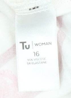 Tu Women Multicoloured Size 16 Long Sleeve Striped Crown Print T-Shirt