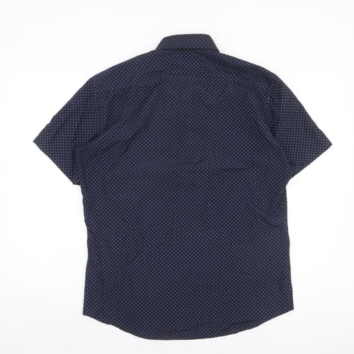 Thomson & Richards Men's Blue Polka Dot Short Sleeve Button-Up Shirt L