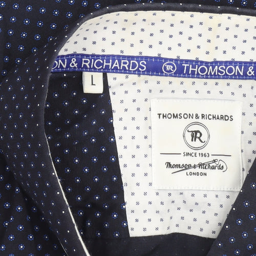 Thomson & Richards Men's Blue Polka Dot Short Sleeve Button-Up Shirt L